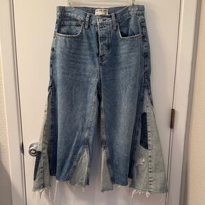 Mixed Blue Denim Flare Wide Leg Jeans